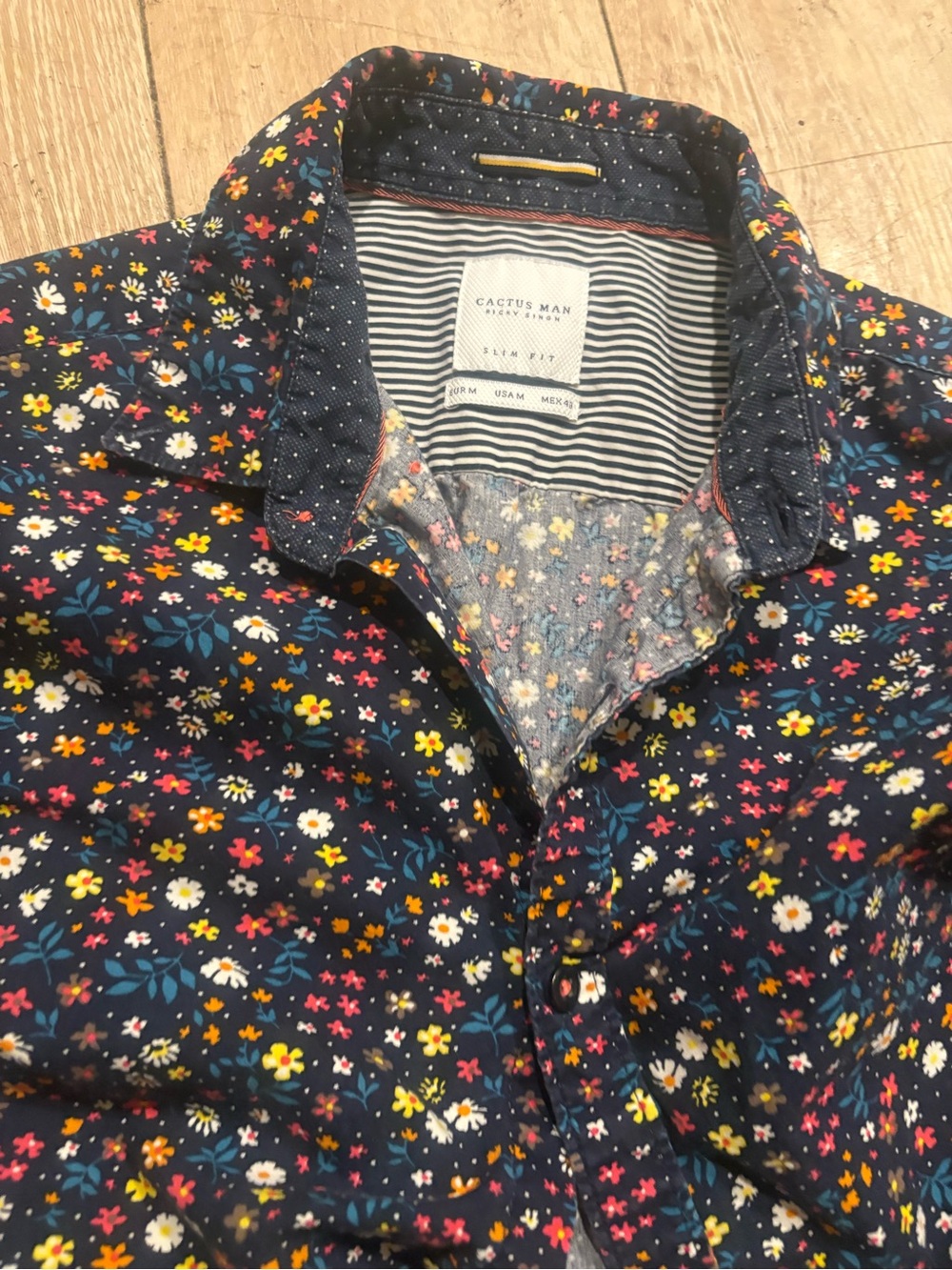 Cactus Slim Fit Floral Button-Up Shirt Short Sleeve- Navy